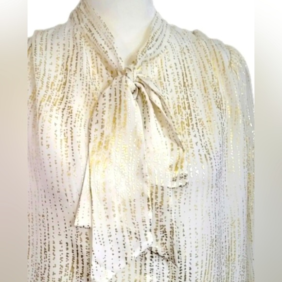 NWT 7 For All Mankind Tie Neck Silk Blouse Silver And Gold Color  Size S - Picture 3 of 8